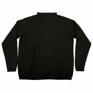 Crystal Kobe Women Black Ribbed Mock Neck Cable Knit Sweater Top Size L